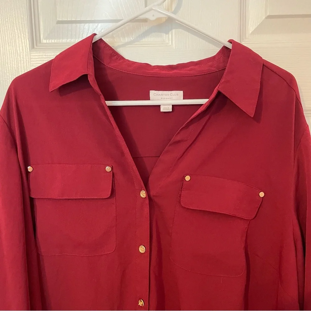 Maroon Button Down Blouse with Gold Button Detail - Picture 2 of 7